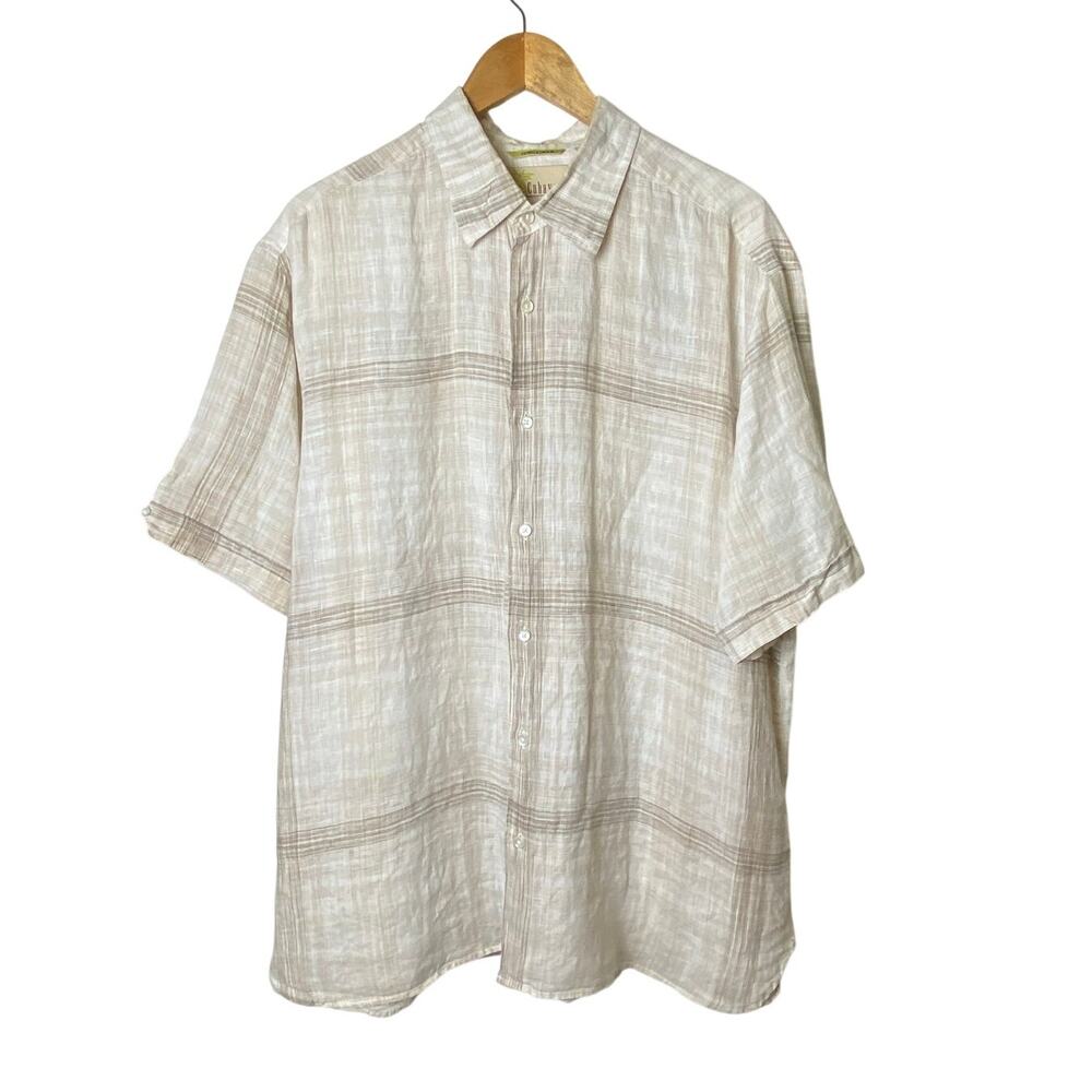 Cubavera Cream and Tan 100% Linen Short Sleeve Button Front Shirt Men's XL